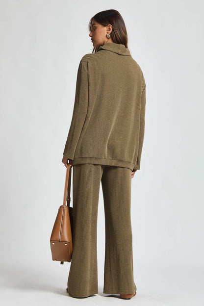 2-Piece Cowl Neck Ribbed Travel Set
