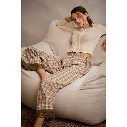 PLAID CHECK WIDE LEG PANTS