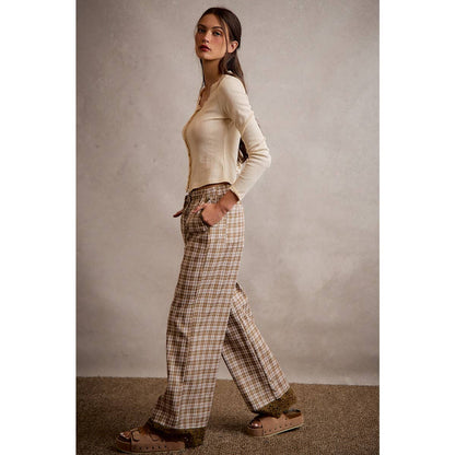 PLAID CHECK WIDE LEG PANTS