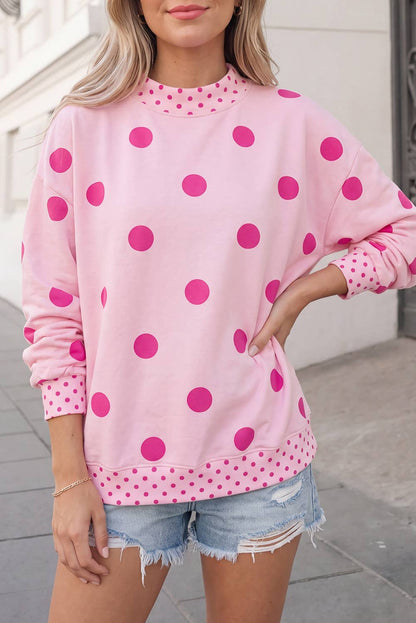 Polka Dot Print Mockneck Oversized Pullover | S-XL