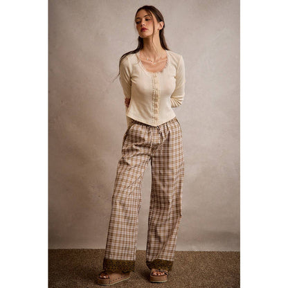 PLAID CHECK WIDE LEG PANTS