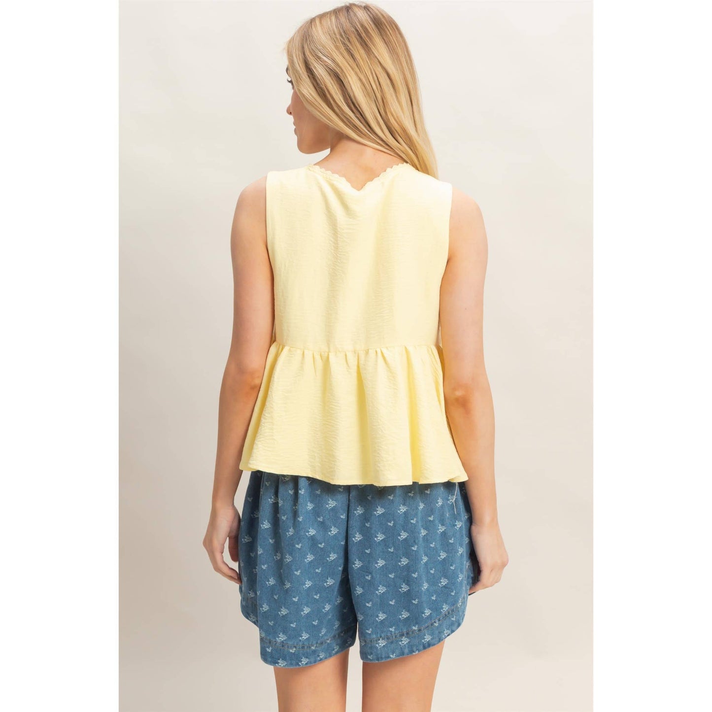 Lace Trim Tie Front Top: OFF WHITE / S-M-L(2-2-2)