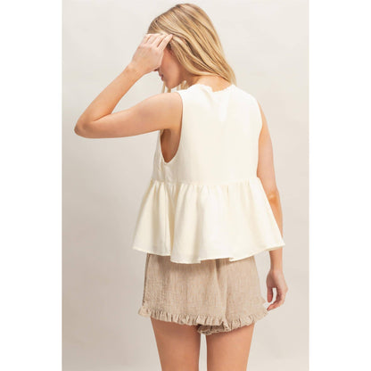 Lace Trim Tie Front Top: SAGE / S-M-L(2-2-2)