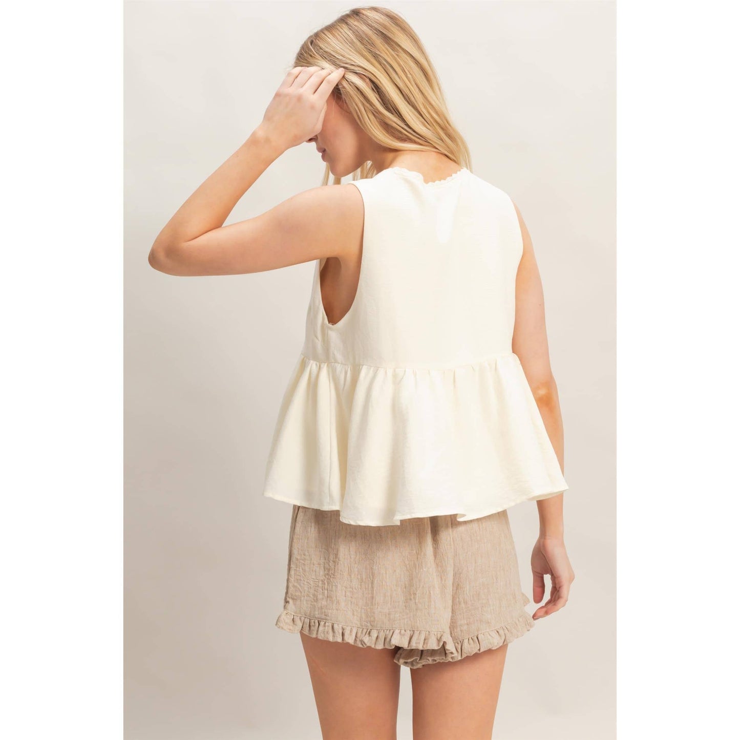 Lace Trim Tie Front Top: OFF WHITE / S-M-L(2-2-2)