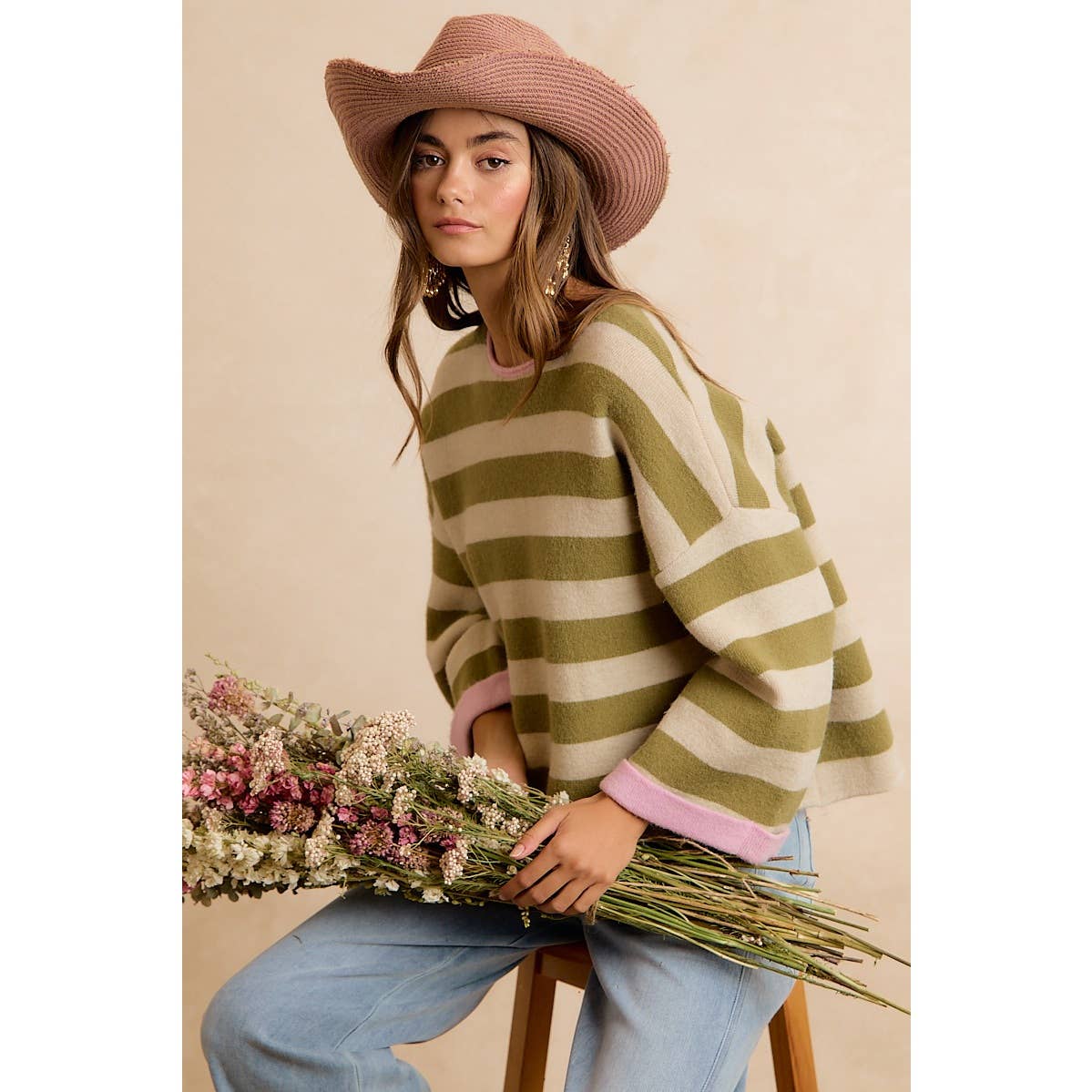 STRIPE CONTRAST BINDING AND REVERSIBLE SWEATER