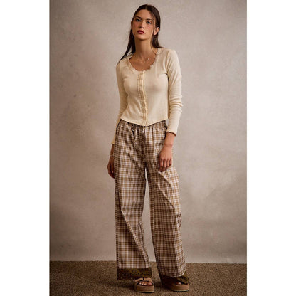 PLAID CHECK WIDE LEG PANTS
