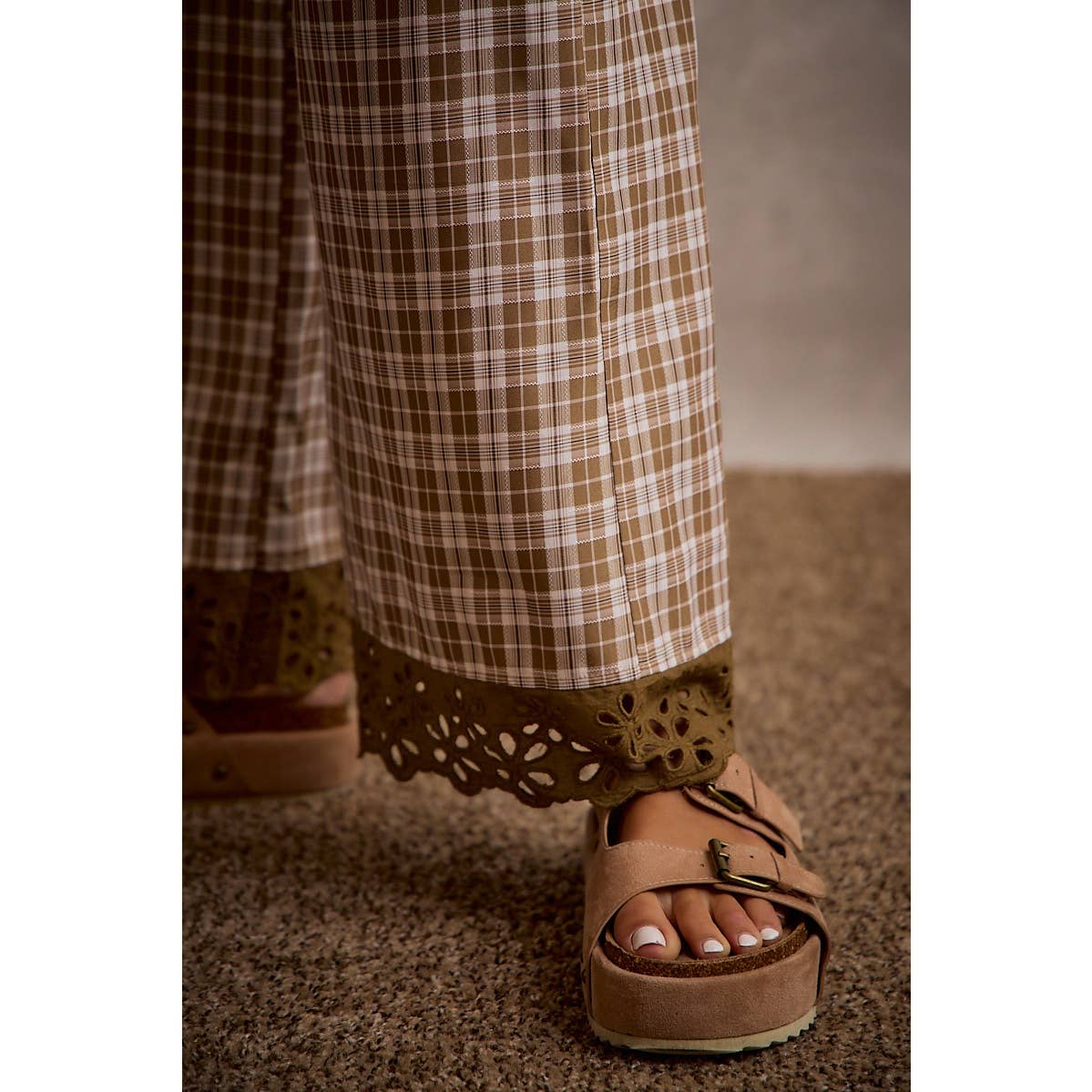 PLAID CHECK WIDE LEG PANTS