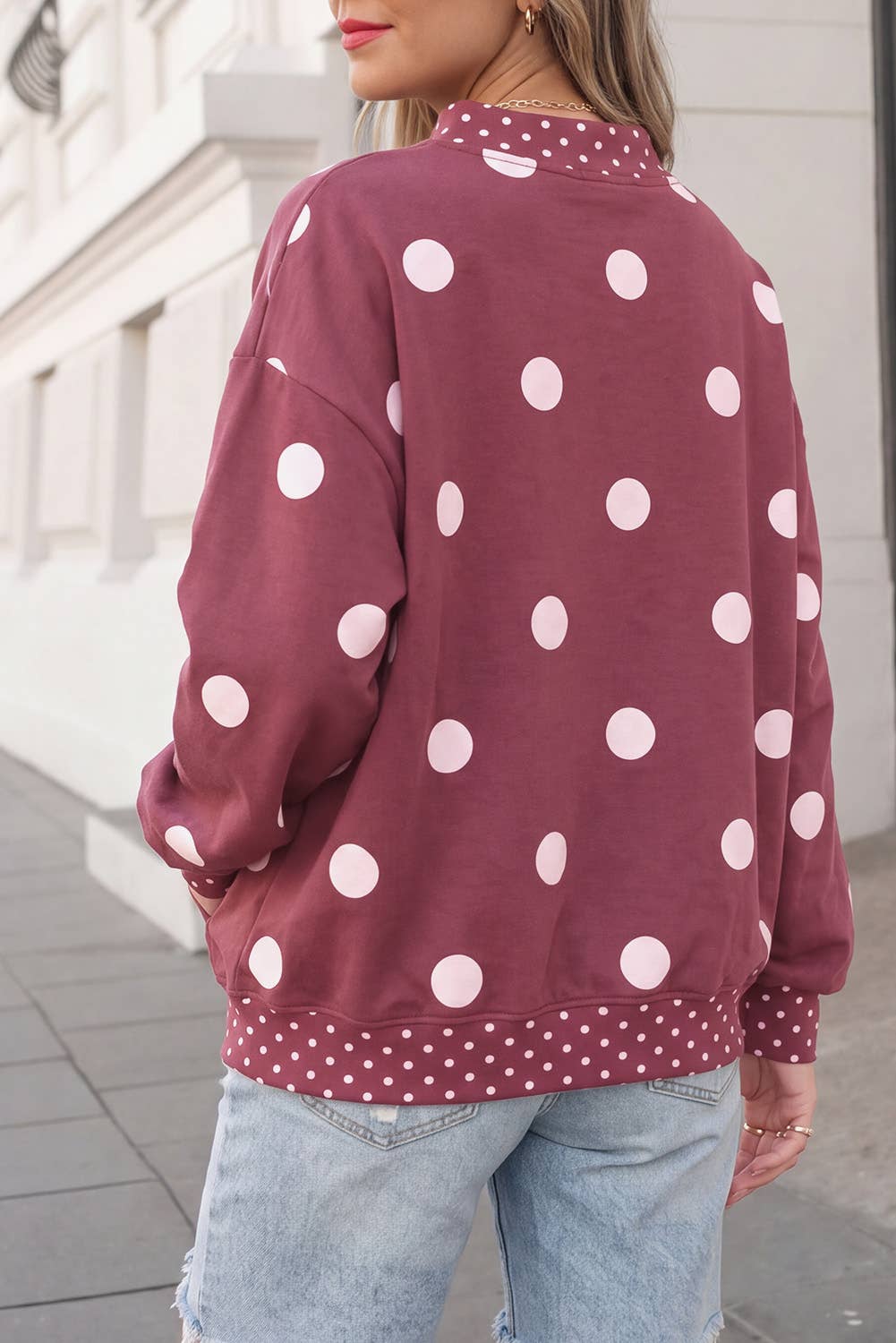 Polka Dot Print Mockneck Oversized Pullover | S-XL