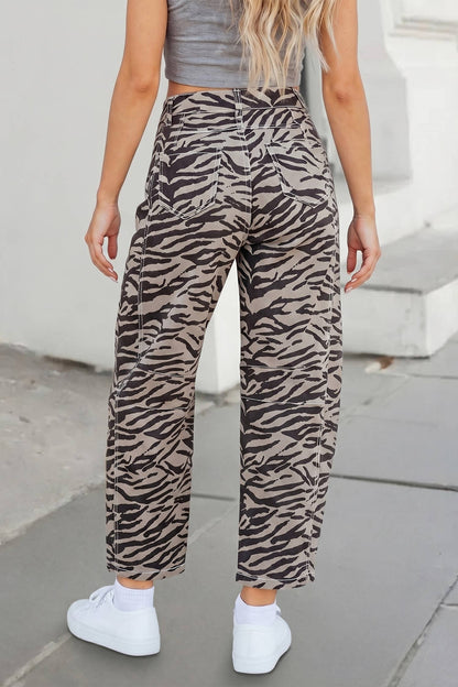 Zebra Stripe Printed Wide Leg Jeans | 4-16