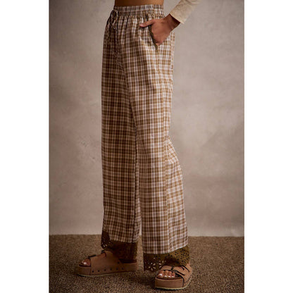 PLAID CHECK WIDE LEG PANTS
