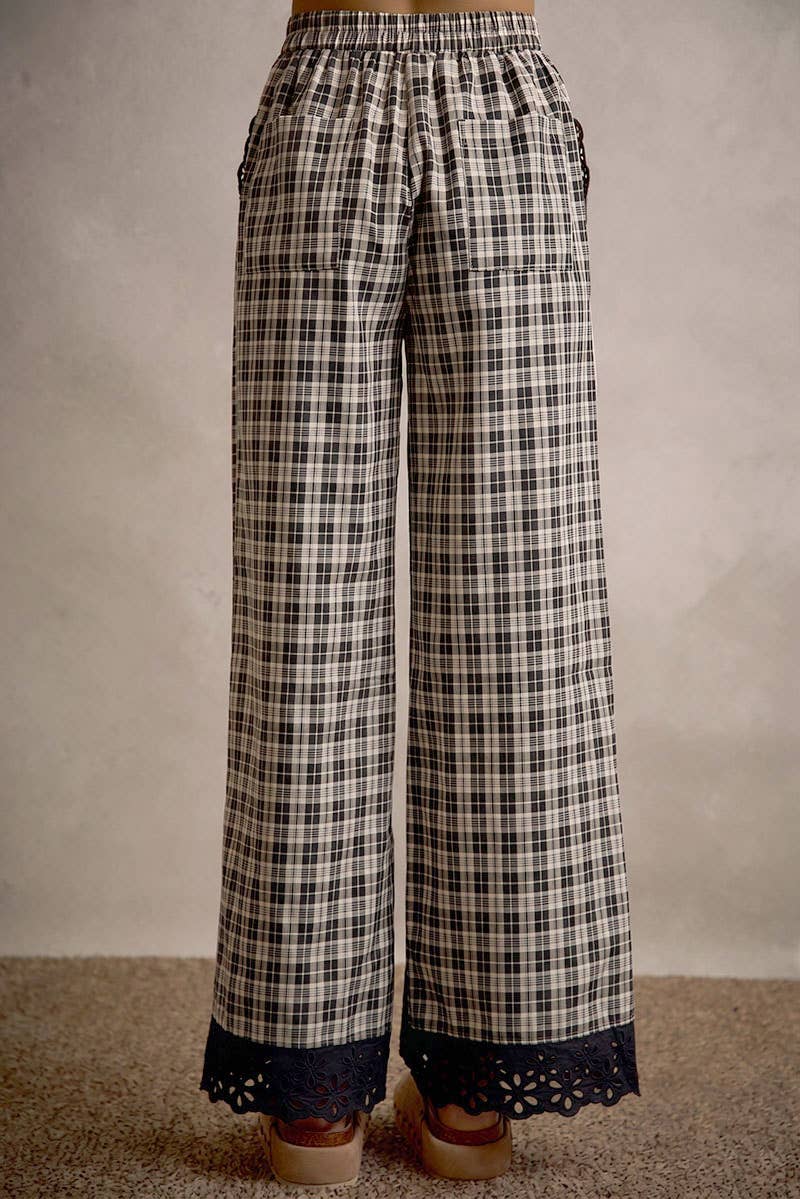 PLAID CHECK WIDE LEG PANTS