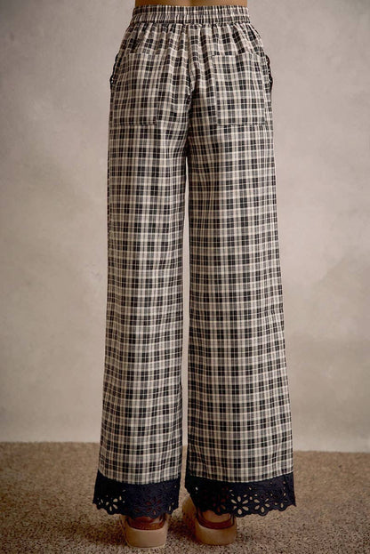 PLAID CHECK WIDE LEG PANTS