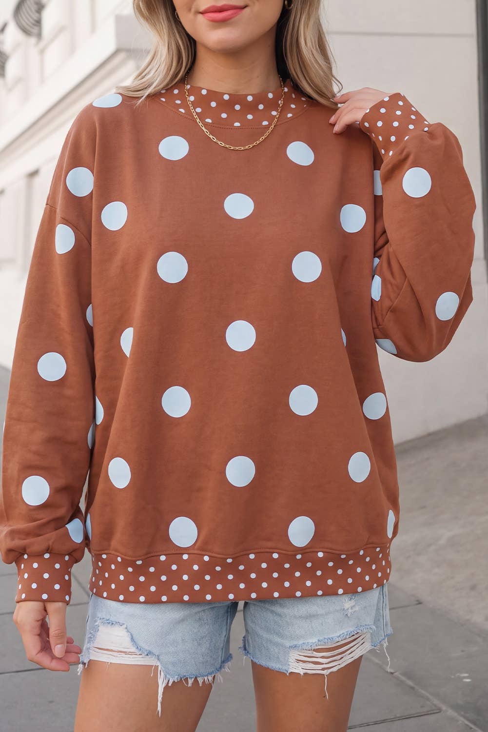 Polka Dot Print Mockneck Oversized Pullover | S-XL
