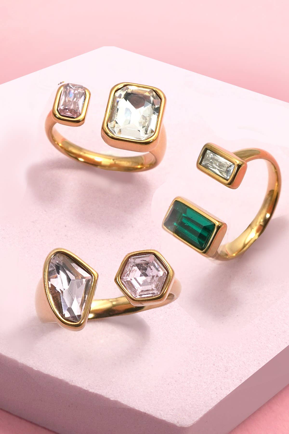 18K STAINLESS STEEL TARNISH FREE  RHINESTONE RING