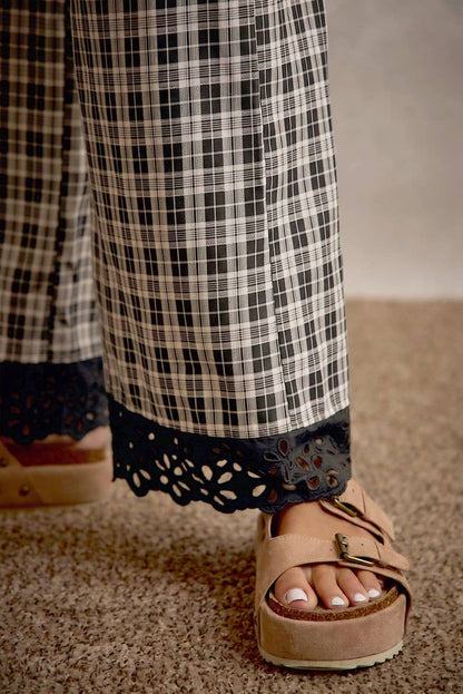 PLAID CHECK WIDE LEG PANTS