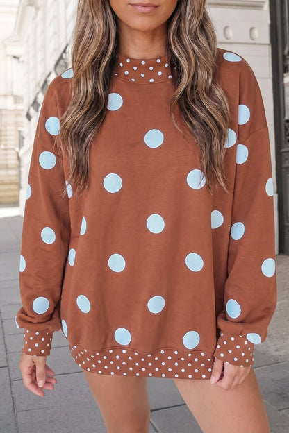 Polka Dot Print Mockneck Oversized Pullover | S-XL