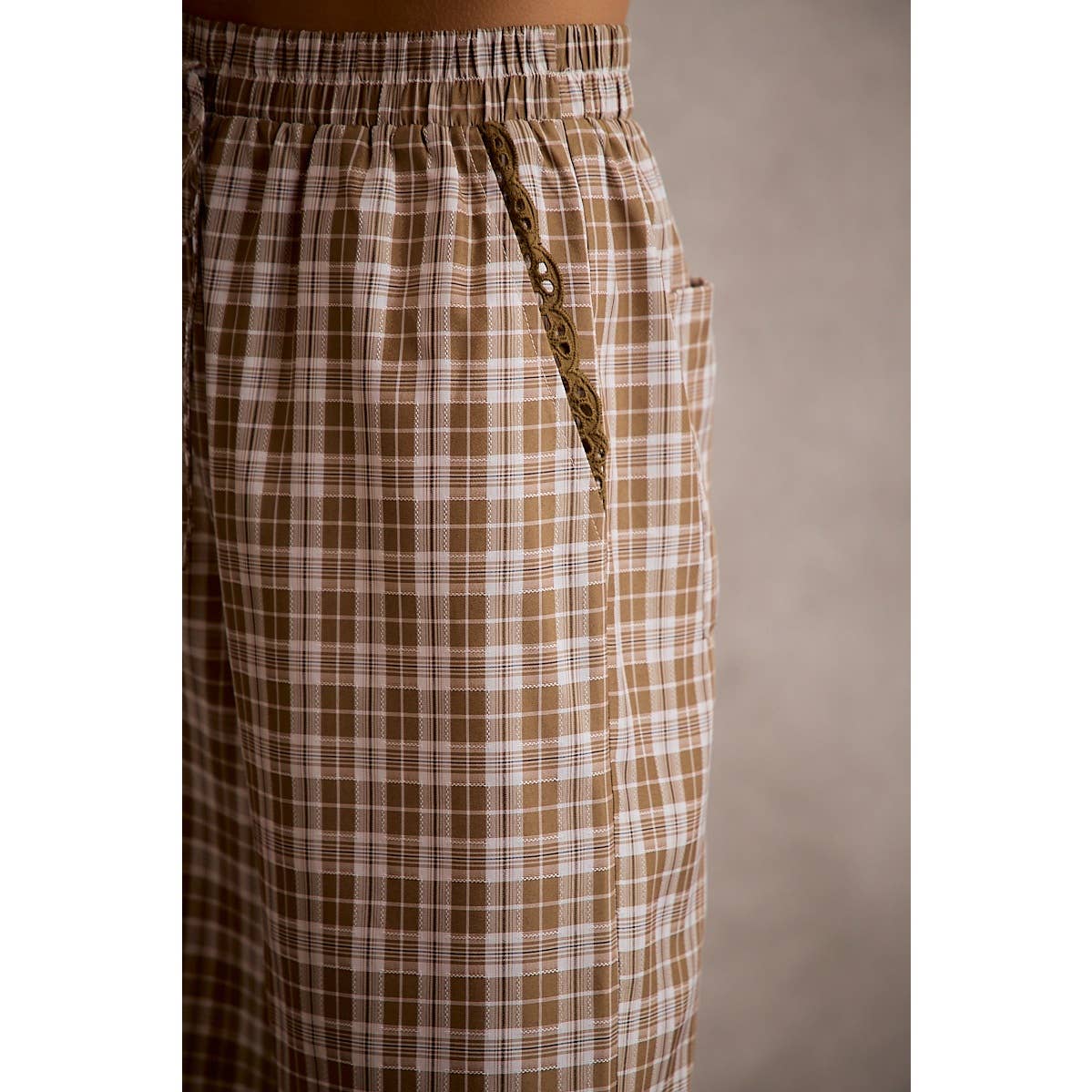 PLAID CHECK WIDE LEG PANTS