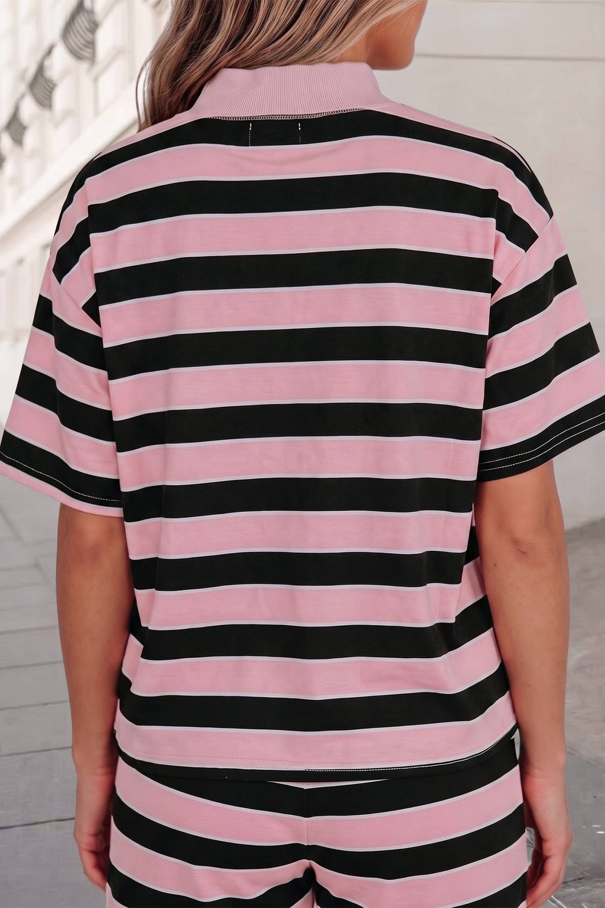 Striped Print Mock Neck Set