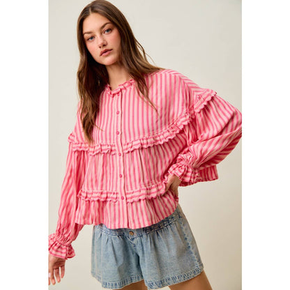 VARIEGATED STRIPE REVERSIBLE FLOWY BOHO TOP