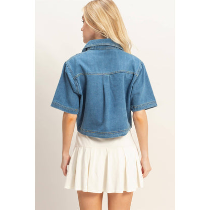 Denim V-Neck Cropped Top