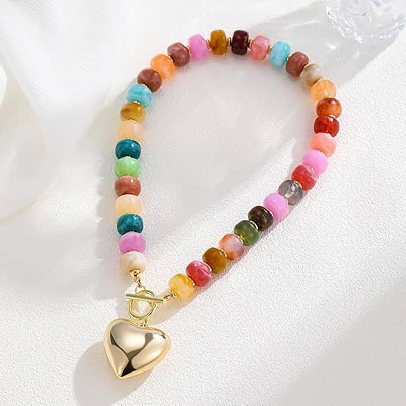 MULTI BEADED HEART CHARM NECKLACE