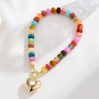MULTI BEADED HEART CHARM NECKLACE