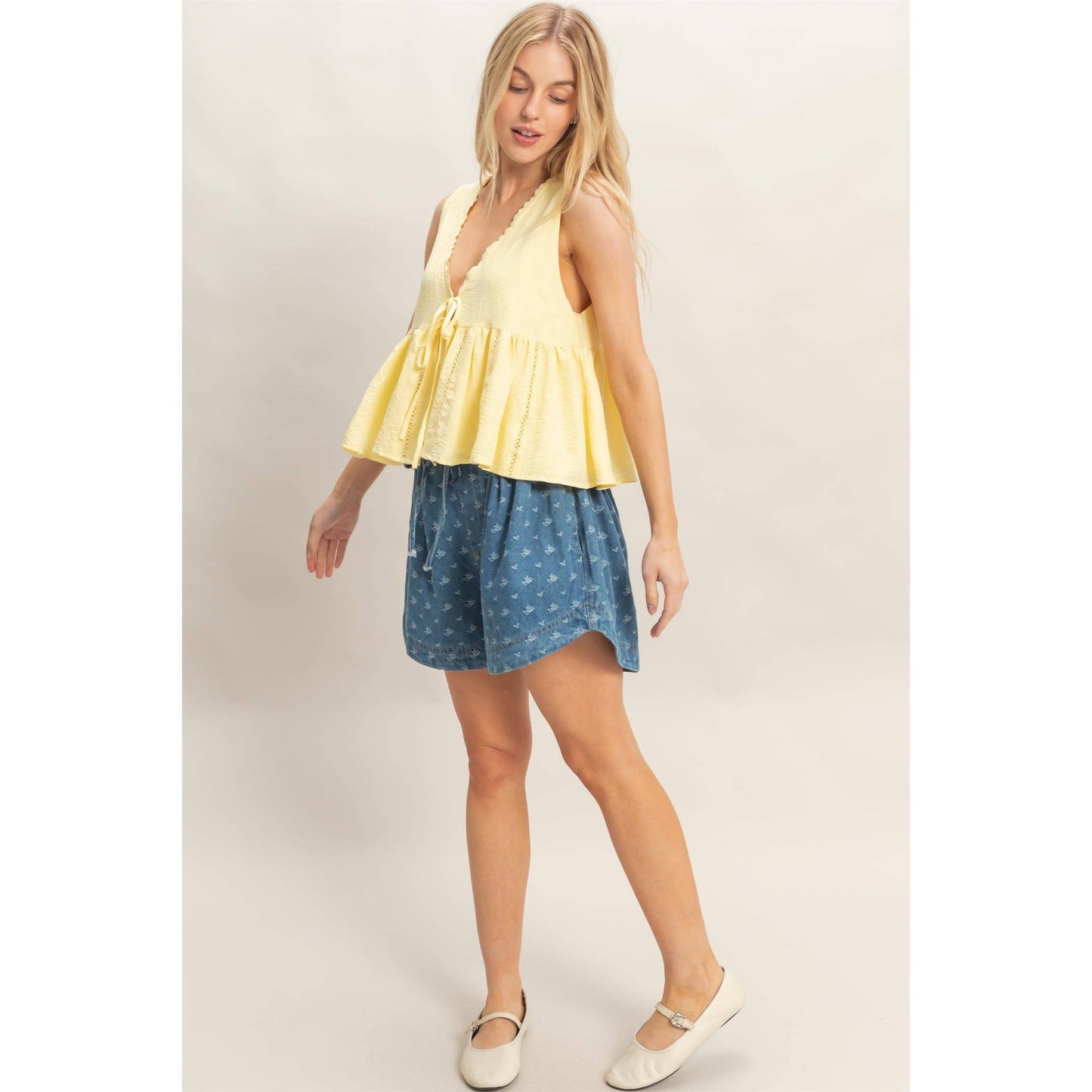 Lace Trim Tie Front Top