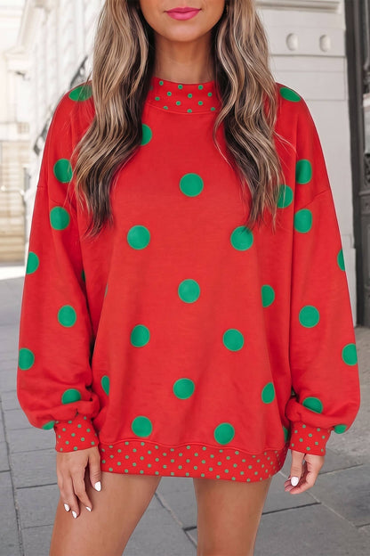 Polka Dot Print Mockneck Oversized Pullover | S-XL