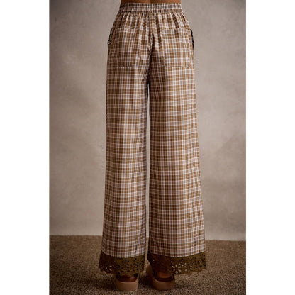 PLAID CHECK WIDE LEG PANTS