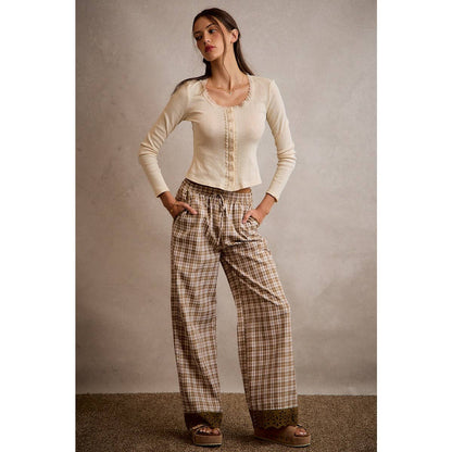 PLAID CHECK WIDE LEG PANTS