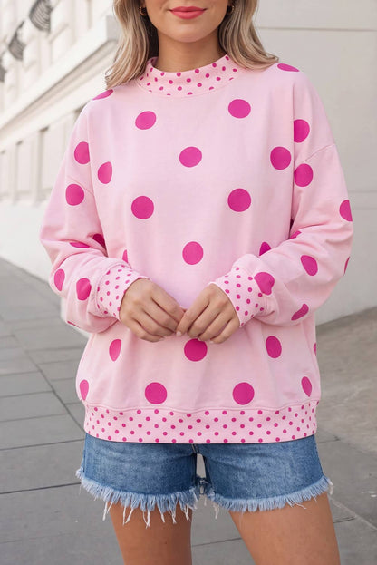 Polka Dot Print Mockneck Oversized Pullover | S-XL
