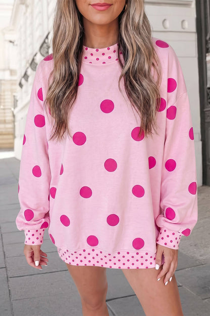 Polka Dot Print Mockneck Oversized Pullover | S-XL