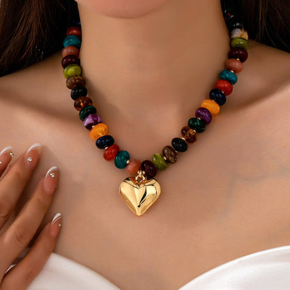 Multicolor Rochelle Bead Heart Pendant Necklace sm