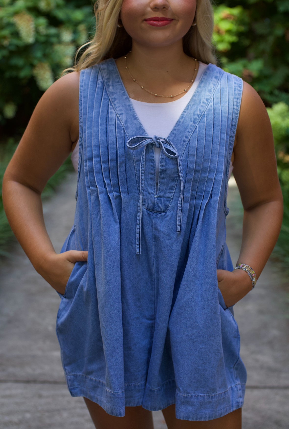 Tie-Front Denim Romper