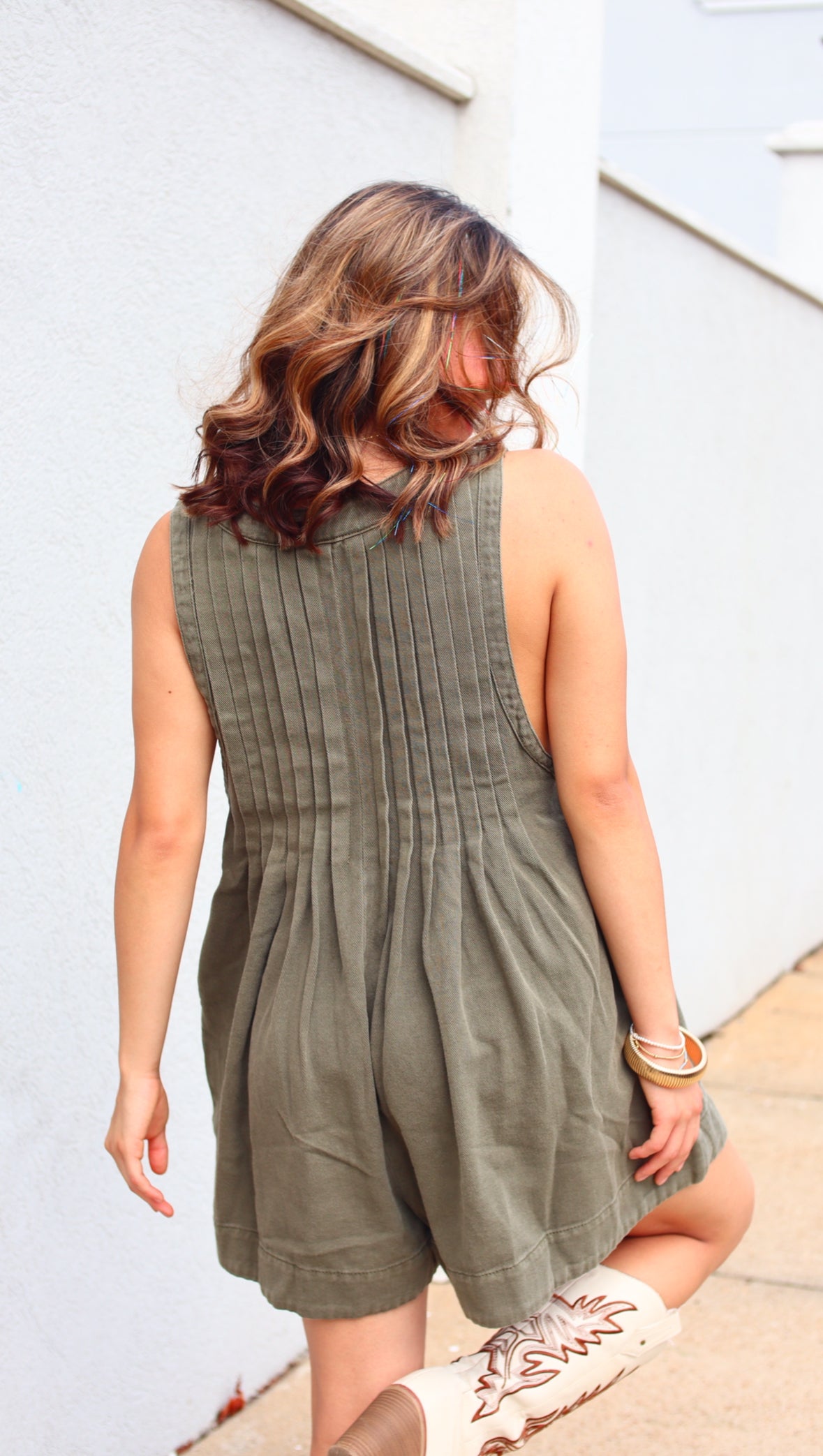 Pleated Olive Romper
