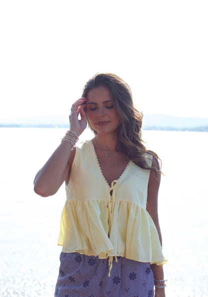 Lace Trim Tie Front Top