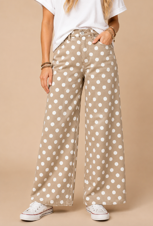 Polkadot denim relaxed pants