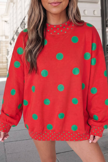 Polka Dot Print Mockneck Oversized Pullover | S-XL