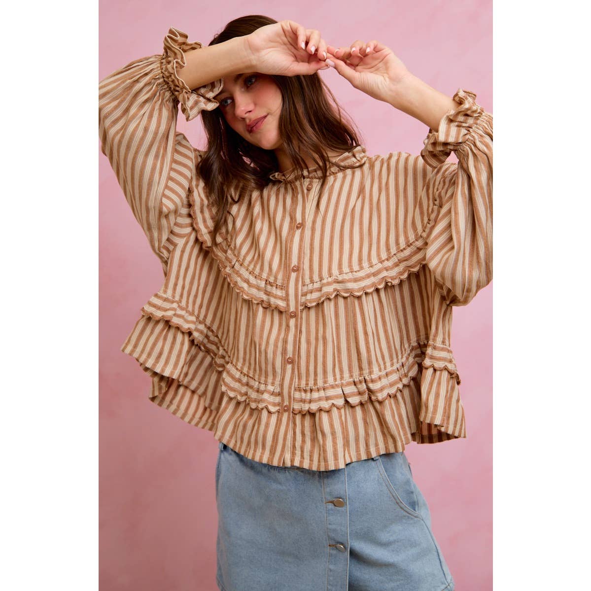 VARIEGATED STRIPE REVERSIBLE FLOWY BOHO TOP
