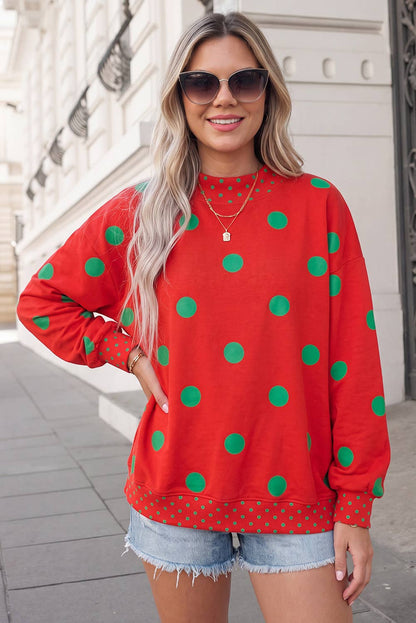 Polka Dot Print Mockneck Oversized Pullover | S-XL