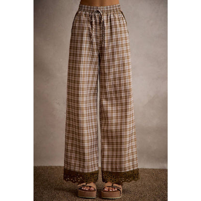 PLAID CHECK WIDE LEG PANTS