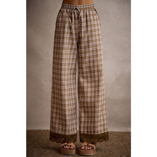 PLAID CHECK WIDE LEG PANTS
