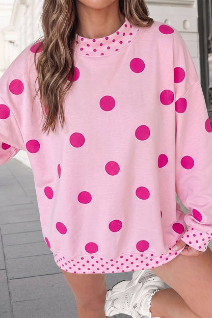 Polka Dot Print Mockneck Oversized Pullover | S-XL