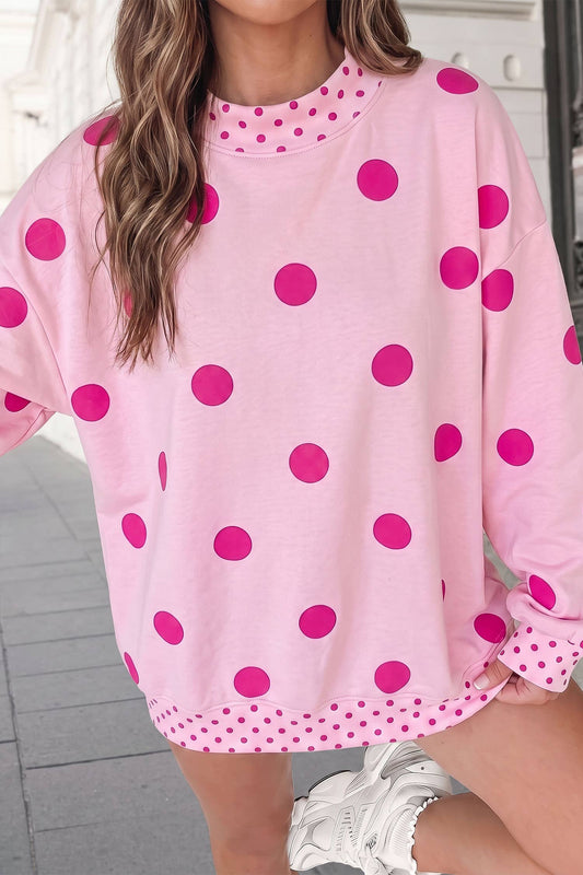 Polka Dot Print Mockneck Oversized Pullover | S-XL