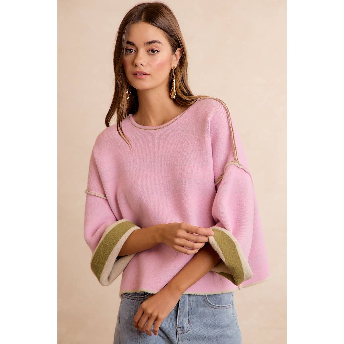 STRIPE CONTRAST BINDING AND REVERSIBLE SWEATER