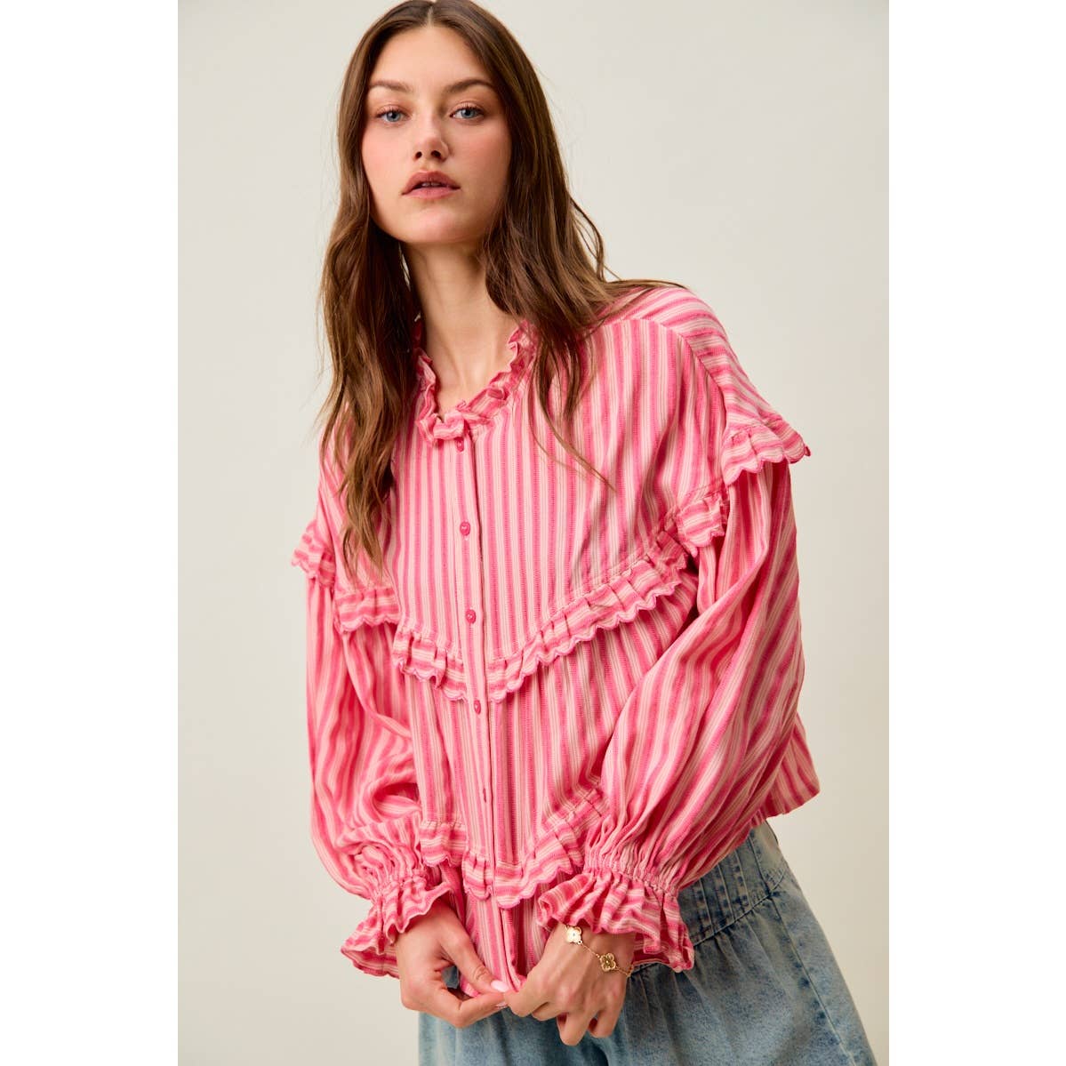 VARIEGATED STRIPE REVERSIBLE FLOWY BOHO TOP
