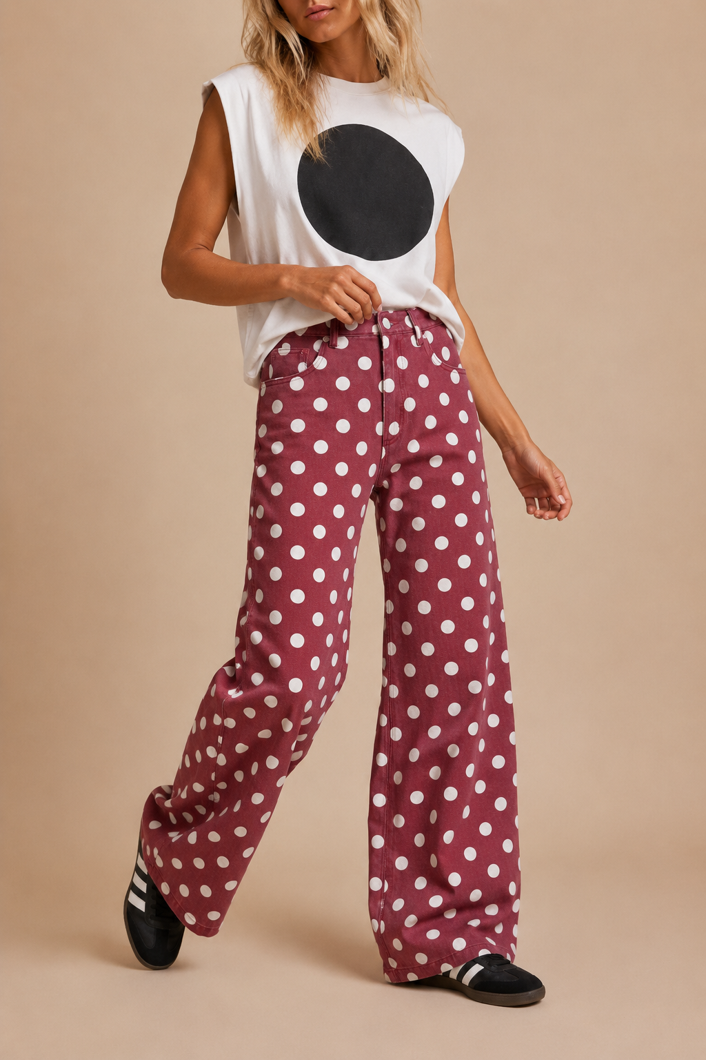 POLKDADOT DENIM RELAXED FIT JEANS