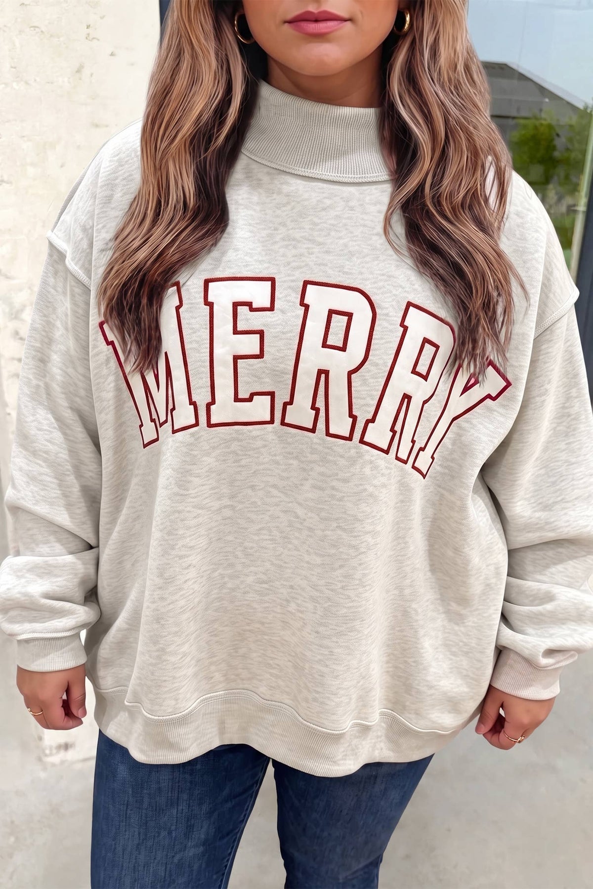 Merry / JOLLY Mock Neck Pullover Sweatshirt | S-XL