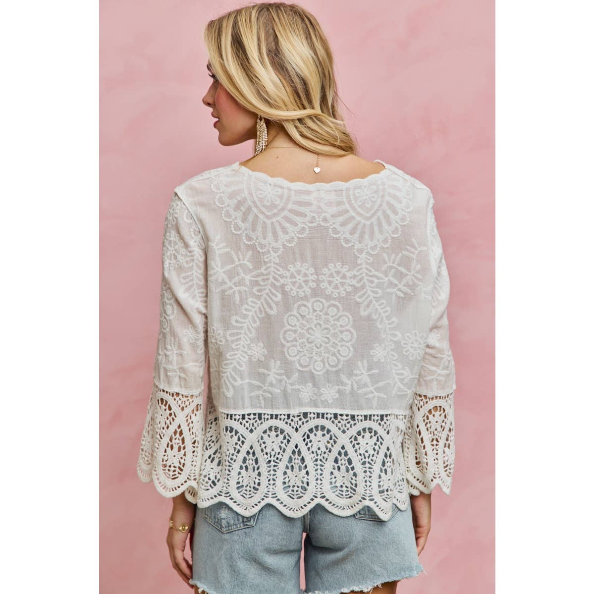 FLORAL EMBROIDERED CROCHET LACE TRIMMED TOP