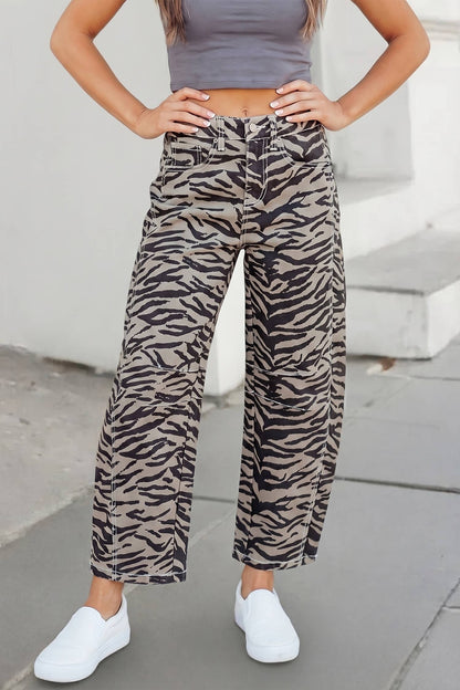 Zebra Stripe Printed Wide Leg Jeans | 4-16
